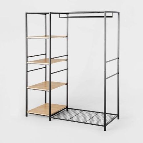 Freestanding Wardrobe Black Metal With Natural Wood - Brightroom™
