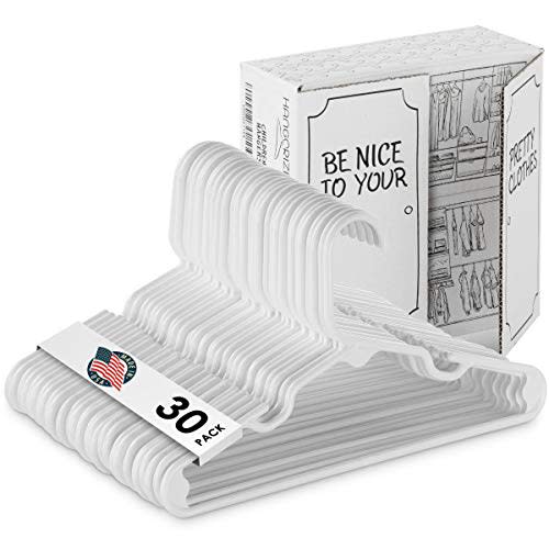 Premium Children's Plastic Hangers (Pack of 30) | Kids Hangers | Toddler Hangers | Baby Hangers for Closet - Clothes Hanger - Designed to Fit Children and Babies Value - White
