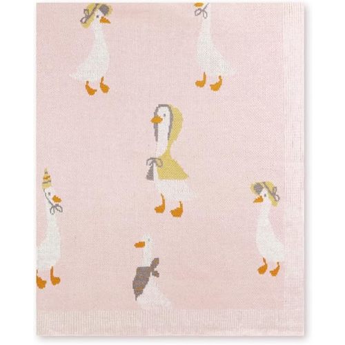 JarThenaAMCS One Silly Goose Knit Blanket Pink Cute Cartoon Goose Blanket Soft Cotton Blankets for Swaddle Birthday Baby Shower Party Home, 30 x 40 Inch