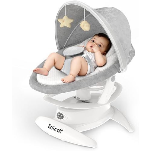 Zoicay 3-in-1 Baby Swing for Infants to Toddler with Motion Detection, Portable Baby Swing & Removable Swing Seat, BT Enabled & 360°Rotating Seat and Manual Remote with 3 Swing Modes & 5-Speeds(White)