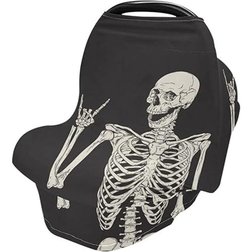 Human Skeleton Skull Baby Car Seat Covers Day of Dead Carseat Canopy Soft Infant Stroller Cover Nursing Breastfeeding Covers for Girls Boys Newborn Fit Summer Spring Autumn