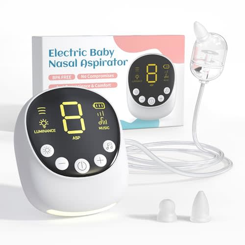X-Bosak Nasal Aspirator for Baby, Hospital Grade, Electric Nose Sucker with Adjustable 9 Levels Suction, Rechargeable with Night Light and Nursery Rhyme, White
