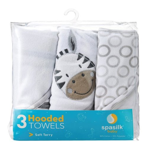 Spasilk 3 Hooded Towel Set, Grey Zebra