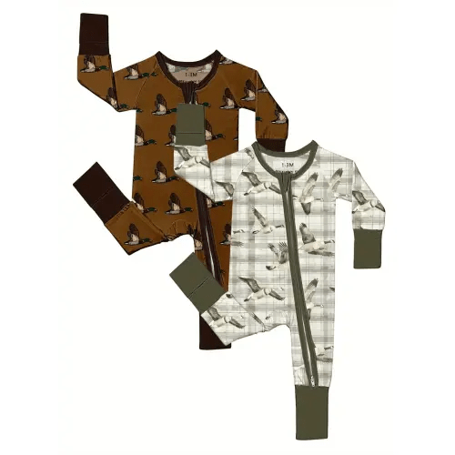 bamboo fiber baby bodysuit duck print double sided zipper - Temu