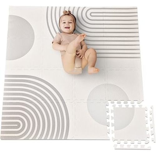 Cateam Soft EVA Foam Puzzle Play Mat for Babies and Kids for Floor- Interlocking Tiles for Playrooms, Nurseries, and Gyms - Squares Carpet for Toddlers