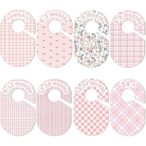 Baby Closet Divider, Baby Wardrobe Organizer, Double-Sided Design, Nursery Decor Clothes Hanger Dividers for Sorting 8 Sizes from Newborn to 12+ Months (Pink)