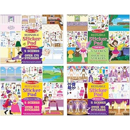 Melissa & Doug Reusable Sticker Pads Set: Fairies, Princess Castle, Play House, Dress-Up - 680+ Stickers
