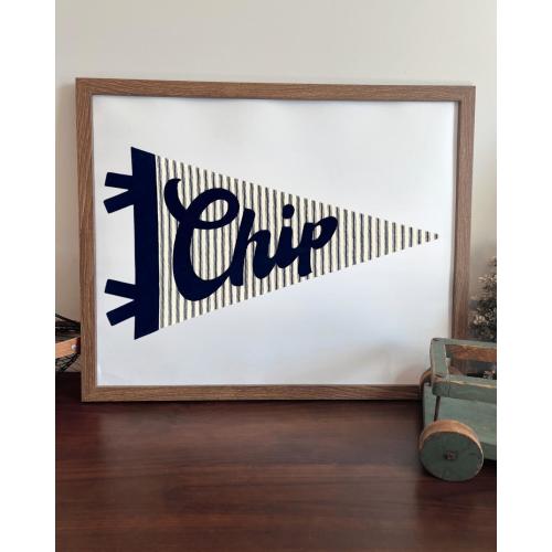 Framed Custom Name Pennant Flag- Striped Blue