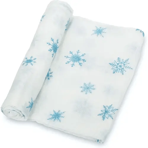 LollyBanks Muslin Swaddle Blankets, 47 x 47 Inches Cozy Baby Blanket for Boys and Girls, 100% Cotton Baby Swaddle Blanket, Gentle Newborn Swaddle Wrap, Baby Essentials, Registry (Snowflakes Print)