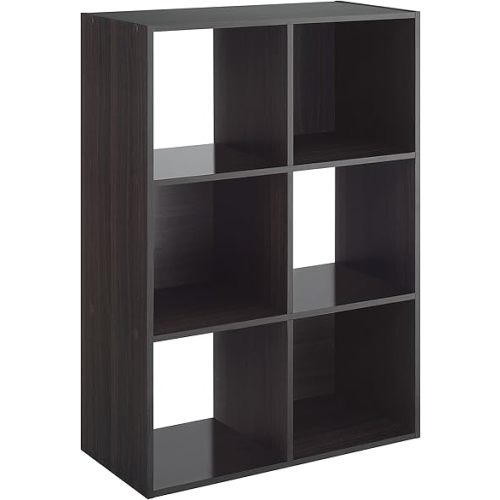 Whitmor 6 Cube Storage Organizer, 3 Tier Stackable Mdf Wood Bookcase, Open Storage Display Bookshelf, Storage Cabinet for Living Room, Bedroom, Home, Office, 24"L x 11.7"W x 35.88"H, Black