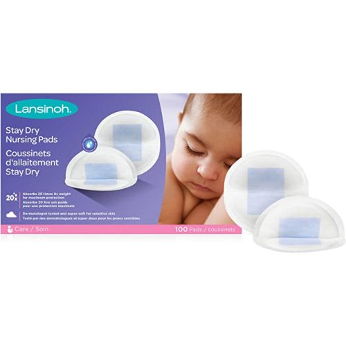 Lansinoh Stay Dry Disposable Nursing Pads, Soft and Super Absorbent Breast Pads, Breastfeeding Essentials for Moms, 100 Count(Packaging May Vary)