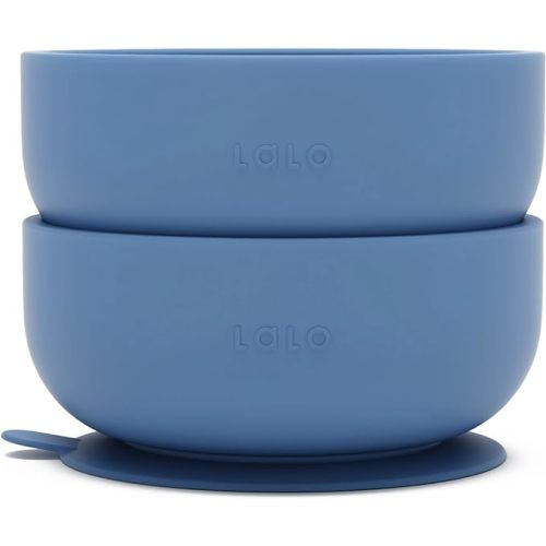 Lalo Suction Bowls - 2 Pack, 100% Silicone Non-Toxic BPA-Free Baby Bowls with Suction Base To Prevent Accidental Tip-Overs - Silicone Bowls For Babies And Toddlers - Blueberry