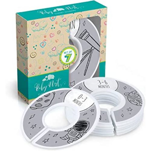 Baby Nest Designs Closet Dividers for Baby Clothes - 7X Baby Clothing Size Age Dividers from Newborn Infant to 24 Months - Grey Space Baby Clothes Dividers and Nursery Closet Organizer