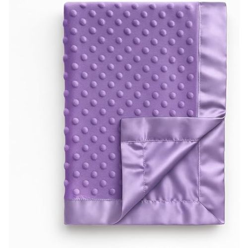 Pro Goleem Baby Soft Minky Dot Blanket with Silky Satin Backing Baby Gifts for Boys and Girls (Purple, 30’’ x 40’’)