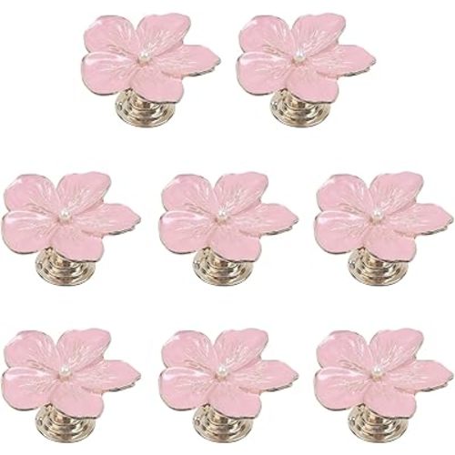 Geesatis 8 PCS Metal Knobs Sturdy Home Decor Handles Cabinet Drawer Knobs Closet Door Pulls, Flower Pink, with Mounting Screws, Size 1.7inch