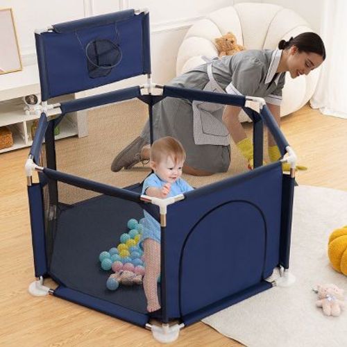 GOTGELIF 50"x50" 6-Panel Baby Playpen Portable Playard with Basketball Hoop