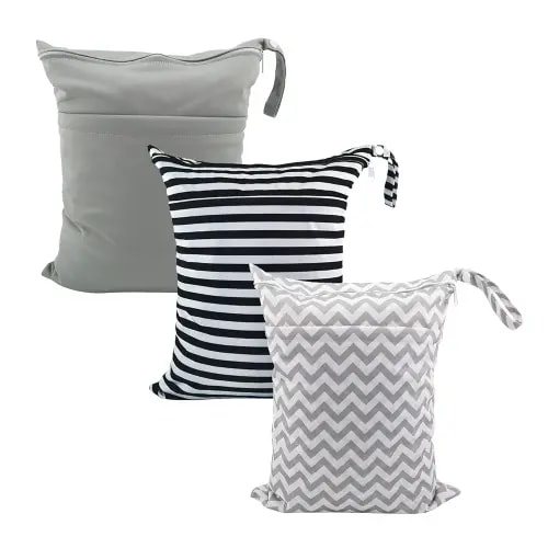 ALVABABY 3pcs Baby Cloth Diaper Wet Dry Bags Waterproof Reusable with Two Pockets Travel Beach Pool Daycare Soiled Baby Items Yoga Gym Bag for Swimsuits or Wet Clothes M Size 3L-ZM01