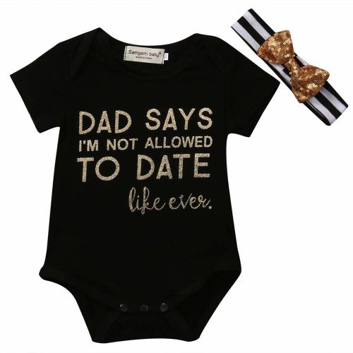 Infant Baby Girls Daddys Letter Playsuit Romper Bodysuit Short Sleeve Shirt