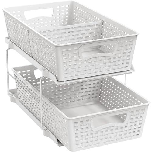 Simple Houseware 2 Tier Pull-Out Sliding Drawer Under Sink Storage, White