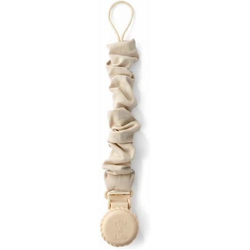 Muslin Cotton Pacifier Clips- Metal-Free, Lightweight and Secure Pacifier Holder for Babies (Beige Toile) - Mila & Lulu