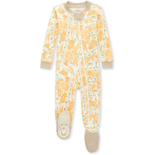 Burt's Bees Baby Girls Pajamas, Zip Front Non-slip Footed Pjs, 100% Organic Cotton and Toddler Sleepers - Whimsical Garden - 12 Months