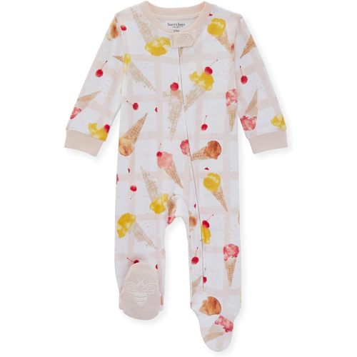 Burt's Bees Baby Baby Girls' Sleep and Play Pajamas, 100% Organic Cotton One-Piece Romper Jumpsuit Zip Front Pjs - Fresh Scoop - 6 Months