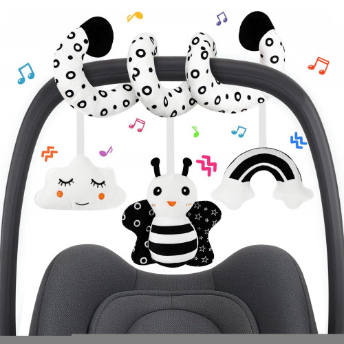 Baby Hanging Stroller and Car Seat Toys, Black and White High Contrast Sensory Toy Newborn Plush Activity Toys Party Favors Quality Gifts for Baby Shower Easter Basket Stuffers
