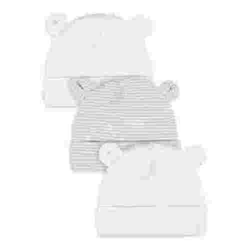 Gerber Baby Boy or Girl Unisex White Beanie Cotton Caps, 3-Pack, Sizes Newborn - 0/6 Months