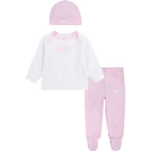 Swoosh Top, Footed Leggings & Hat Set