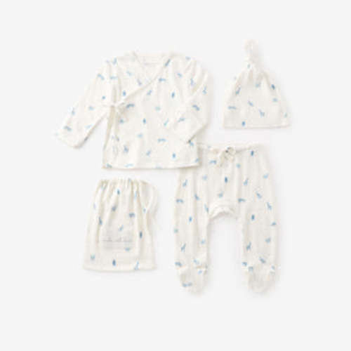 Blue Safari Print Organic Cotton Pointelle Layette 3 Pc Gift Set – Elegant Baby