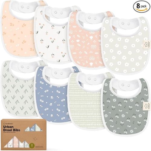 8-Pack Organic Baby Bibs for Boys, Girls - Soft Cotton Drooling and Teething Bibs for Baby Girl & Boy, Extra Absorbent, Easy to Clean & Put On for Toddler, Newborn, Infant 0-24 Months (Fleur)
