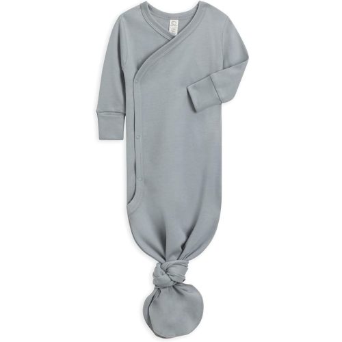 Colored Organics Baby 100% Organic Cotton Knotted Gown - Infant Indy Kimono Wrap Front Tie Knot with Mitten Cuffs