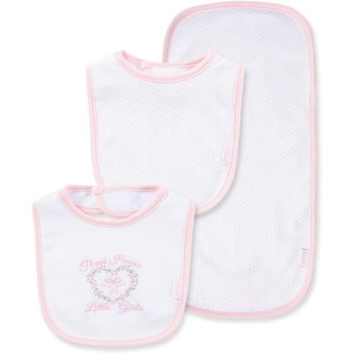 Little Me Baby Girls Thank Heaven for Little Girls 100% Cotton 3-Piece Bib and Burp Sets, 2 Bibs and 1 Burp Cloth