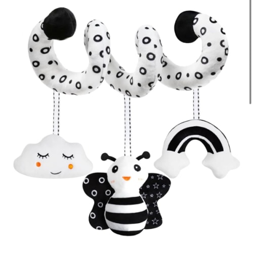 Amazon.com: GKDOMS Baby Spiral Hanging Stroller and Car Seat Toys Black and White High Contrast Sensory Toy Newborn Plush Activity Toys Party Favors Quality Gifts for Baby Shower Easter Basket Stuffers -BEE : Toys & Games
