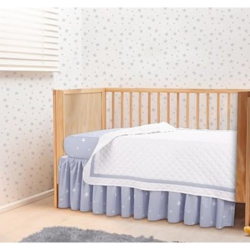 Bedward 100 Percent Cotton (Excluding Quilt Filling) 3 Piece Baby, Toddler Crib Bedding Set ; Includes Fitted Sheet, Bed Skirt and Comforter Quilt for Nursery (Stars) 100C20213
