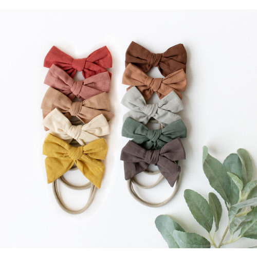 10 Pack Baby Bow Headbands - Linen Bows, baby headband, baby bows, baby girl headband, newborn bows, baby girl bow, bow set, baby gift