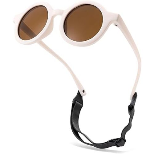 AZorb Baby Sunglasses Boy Girl-with Strap Polarized Flexible Rubber Round Frame for Newborn Infant Toddler 0-24 Months