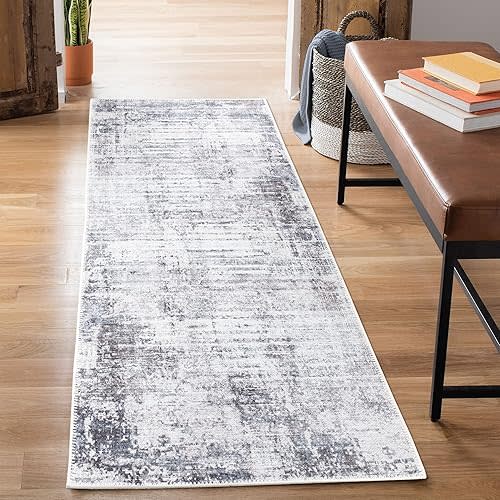 Bloom Rugs Washable Non-Slip 12 ft Runner - Gray/Charcoal/Blue Modern Abstract Runner for Entryway, Hallway, Bathroom, and Kitchen - Exact Size: 2.5' x 12'