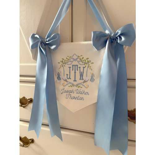 Custom Embroidered Baby Announcement Banner: Welcome Baby, Hospital Sign, stork door hanger