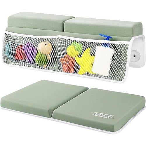 beiens Bath Kneeler and Elbow Rest Pad Set - 1.5'' Comfortable Thick Baby Bath Kneeler Pads, Quick Dry Soft Kneeling Pad for Baby Bath Time, Non-Slip Knee& Arm Support Bathtub Mat with Toys Organizer