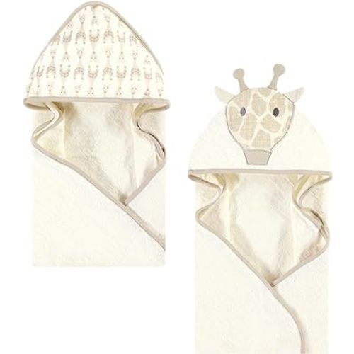 Hudson Baby Unisex Baby Cotton Animal Face Hooded Towel, Modern Giraffe, One Size