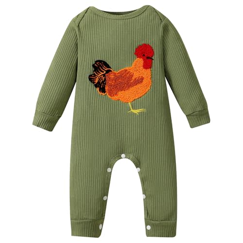 Tsnbre Newborn Boy Girl Outfits Rib Knit Romper Long Sleeve Farm Chicken Bodysuit 0 3 6 9 12 Months Netural Baby Clothes