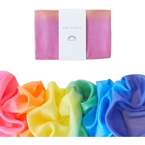 Sarah's Silks Giant Playsilk | 100% Silk Toy for Toddlers | Bright Colored Large Scarves for Fort Building and Pretend Play - Rainbow