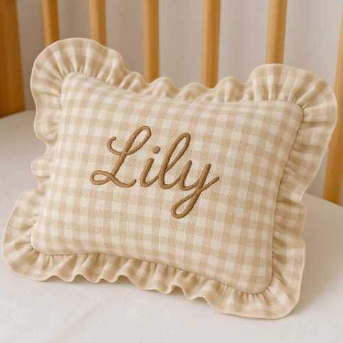 Personalized Baby Name Pillow with Ruffles, Custom Embroidered Newborn Gift, Nursery Decor, Baby Shower Gift, Newborn Bedding Decor