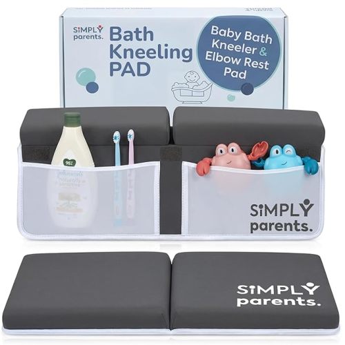 Simply Parents Comfortable Baby Bath Kneeler and Elbow Rest Pad Set - Quick-Dry Non-Slip Bath Kneeling Pad for Bathing Baby, Baby Bath Time Essentials for Newborn, Baby Bath Accessories for Tub