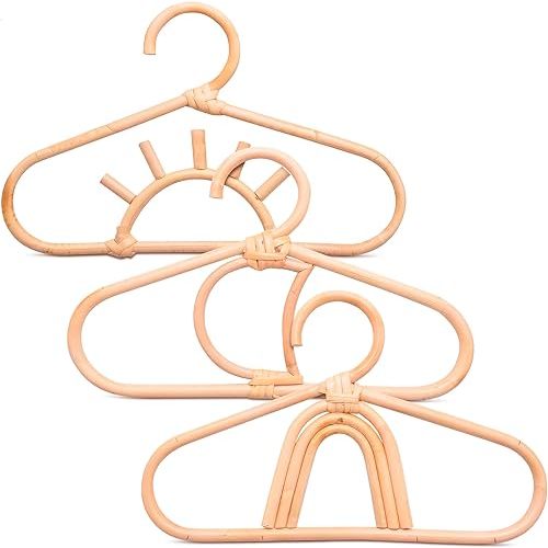 3Pcs 12.2 Inch Rattan Closet Hanger for Kids Clothes - Baby Clothes Organizer Bamboo Room Accessories for Kids Closet Hangers - Childrens Wood Hangers Small Closet Organizer Kids Garment Rack