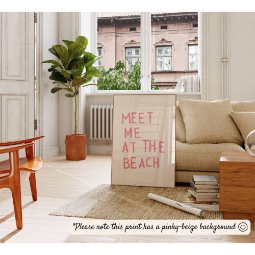 Meet Me At The Beach Print Trendy Coastal Art Pink Typography Poster Beach House Decor Ocean Wall Art Girly Print Digital Download 1 Print