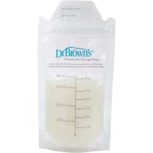 Dr. Brown’s Breast Milk Storage Bags, Disposable and Durable Bags for Freezing & Heating Breast Milk, (50ct) 6 oz Bags, BPA free