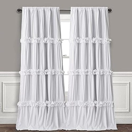 Thermal Insulated Blackout Window Curtains, 52" W x 96" L x 2 Panels, Boho Ruched Window Treatments with 3 Rows of Butterfly Flowers, Rustic Rod Pocket Drapes for Room, White (LQ-30)