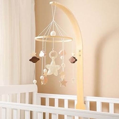 Baby Crib Mobile with Arm Boho Star Moon Nursery Mobile Set Wooden Baby Mobile Holder for Hanging Nursery Decor Ceiling Mobile